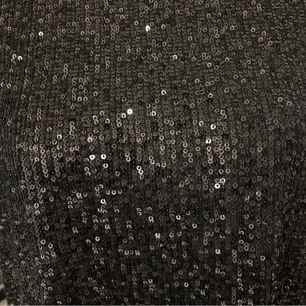 Melloday Black Sequin Short Sleeve Top | Size Large | Lined Party Blouse